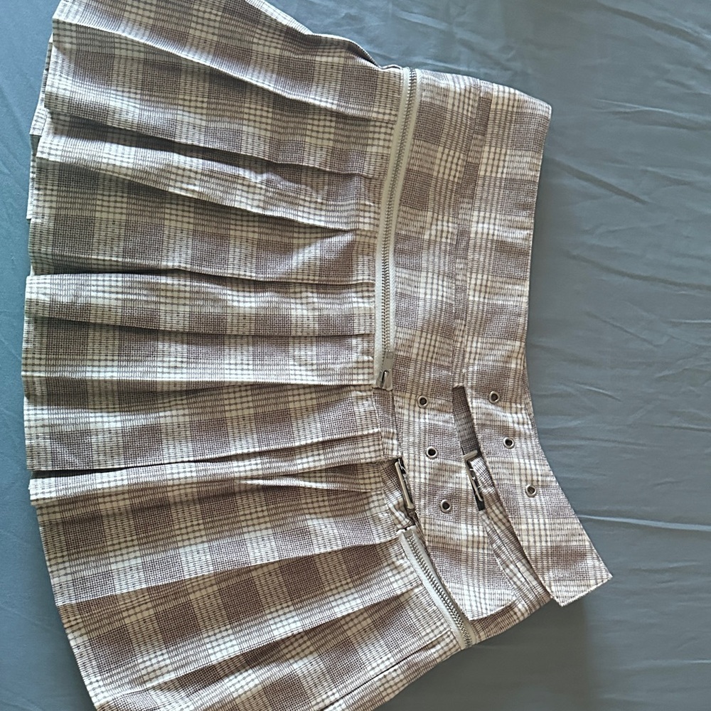 Lioness Beige Plaid Mini Skirt